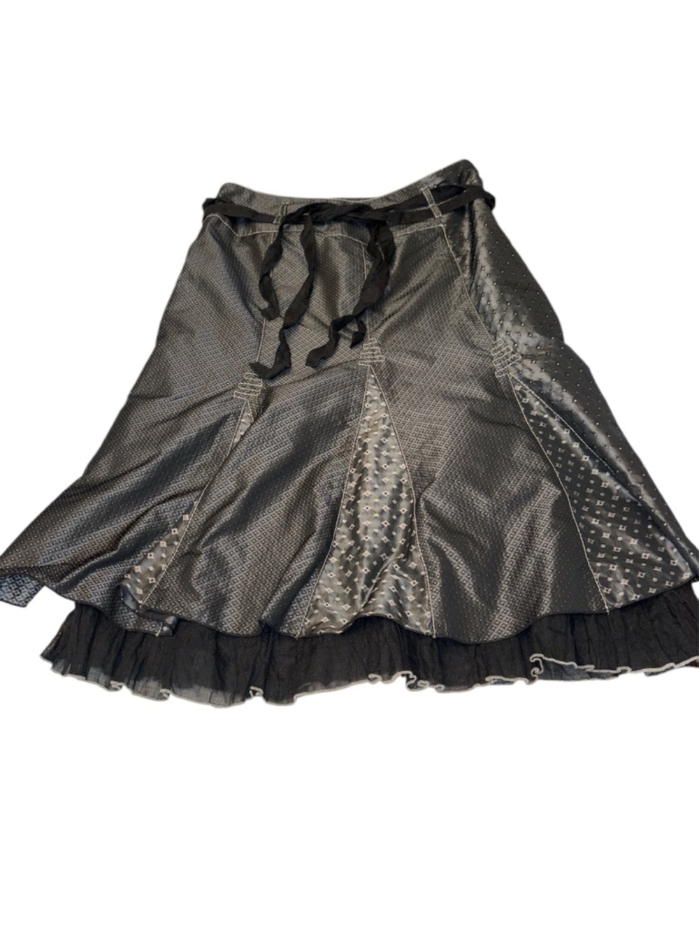 Tuzzi Black A-Line Patchwork Skirt with Tulle Hem & ruffles flared Size 8